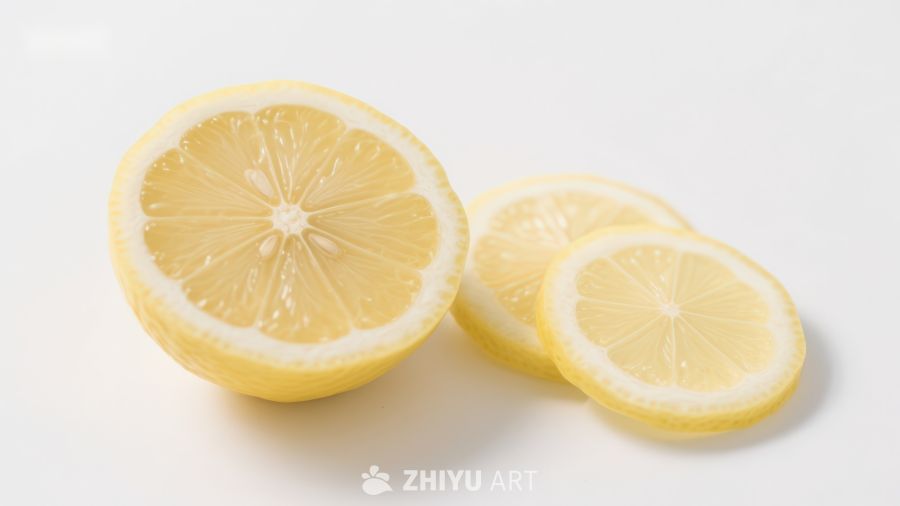 新鲜柠檬切片，明亮黄色