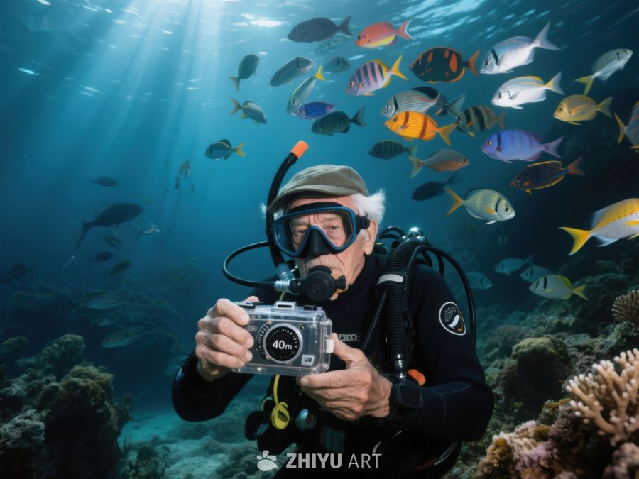 潜水者水下拍摄珊瑚礁鱼群 709