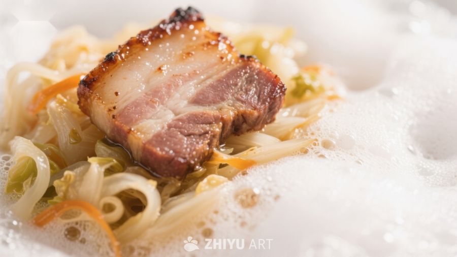 泡菜汤中的煎五花肉