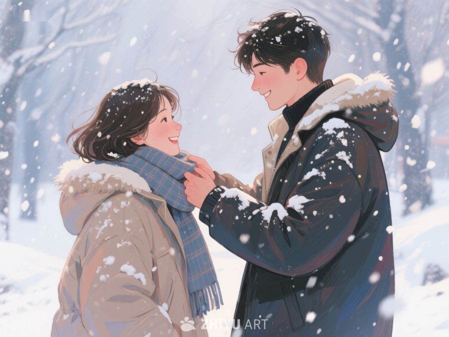 冬日雪景中温馨互动的两人 106