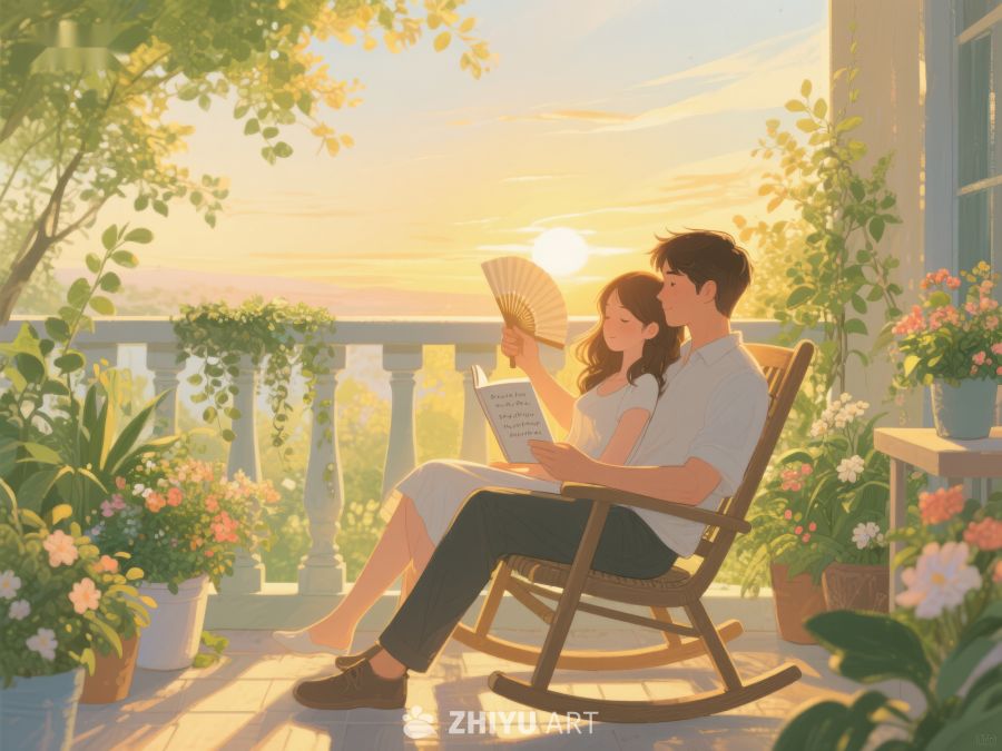 夕阳下阳台上的温馨阅读时光 883