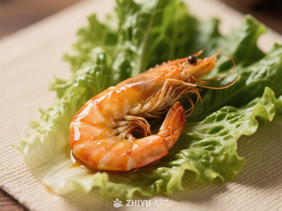 鲜虾置于生菜之上 1004