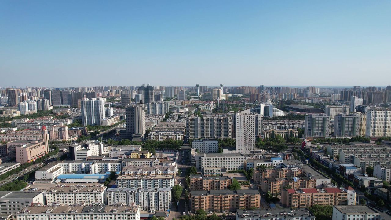 山东潍坊城市风光交通城市大景高楼建筑航拍 