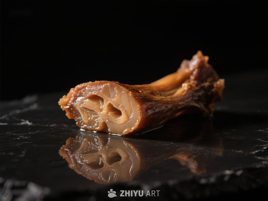 烤制牛骨特写，黑色背景 620