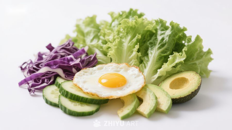 新鲜蔬菜与煎蛋组合