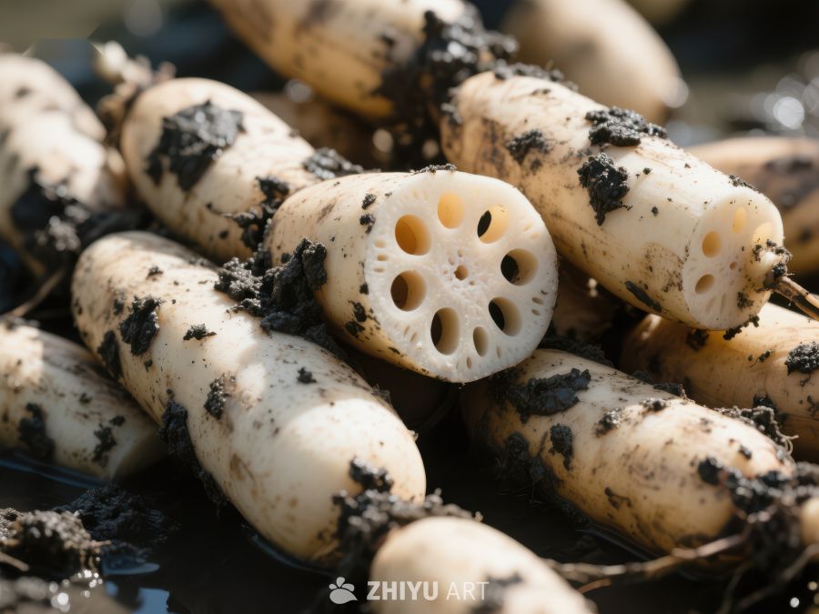 新鲜莲藕堆叠特写 453