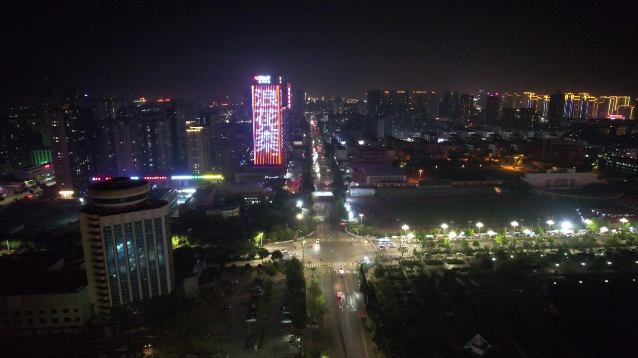 山东德州城市夜景灯光航拍 