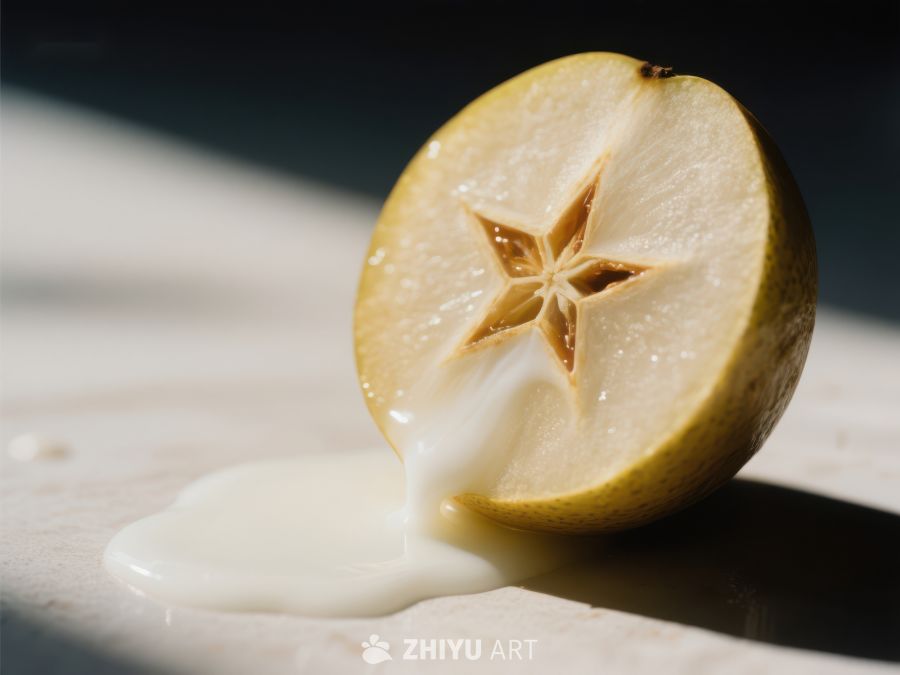 切开的梨子流出白色汁液 355