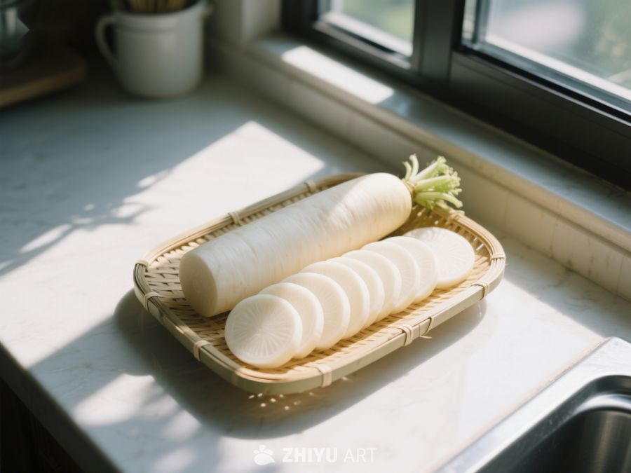 窗边竹篮中的白萝卜 155