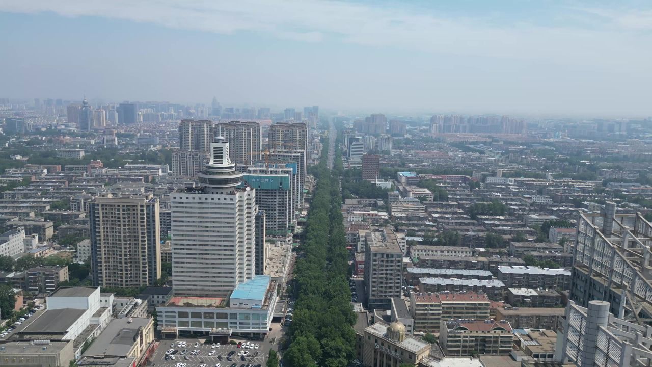 航拍山东淄博城市风光  