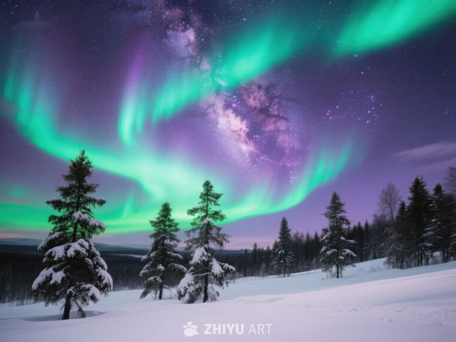 极光下的雪地森林 45