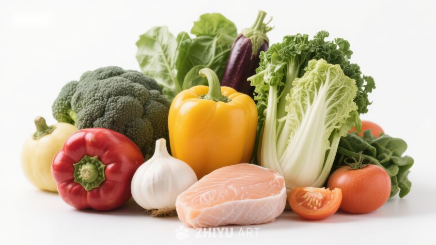 新鲜蔬菜与鱼肉组合