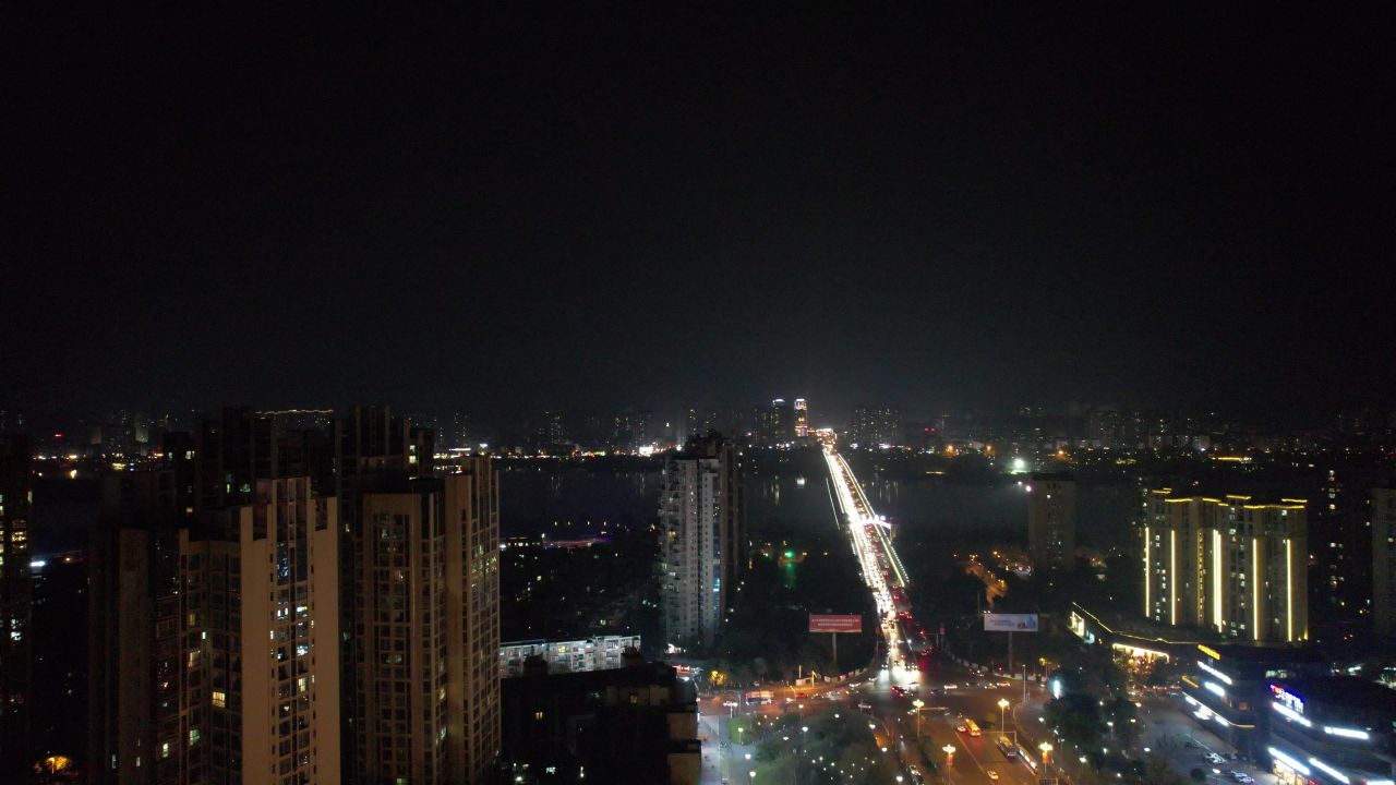 四川遂宁通德大桥夜景交通航拍  