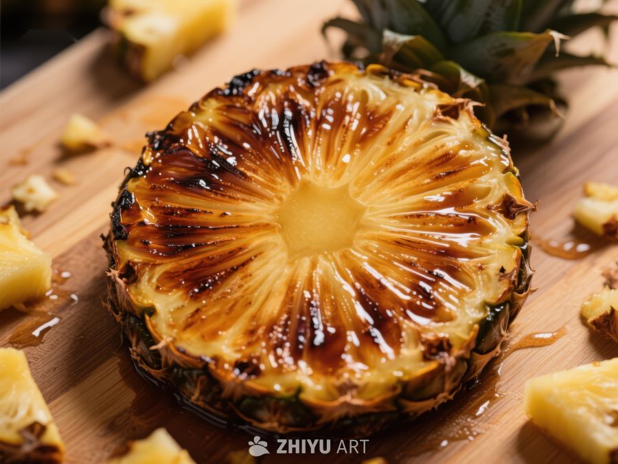 烤制菠萝切片特写