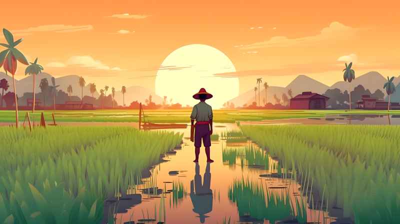 稻田和农作物中的农民绿色范例风格插画 31