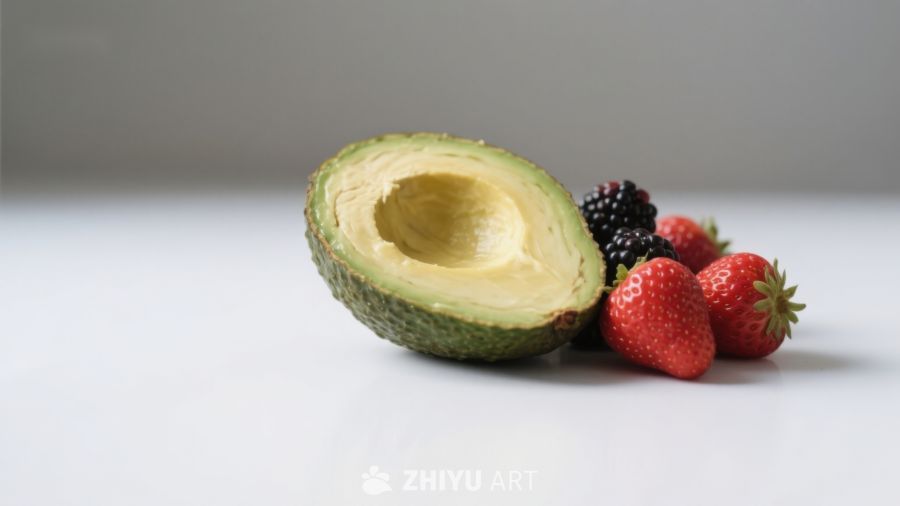 新鲜水果组合：牛油果与草莓黑莓