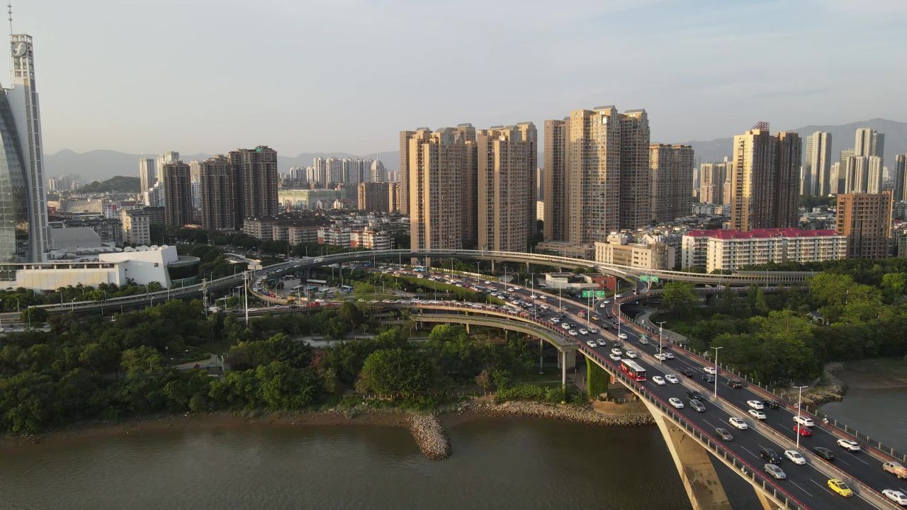  福州闽江风光交通航拍桥梁