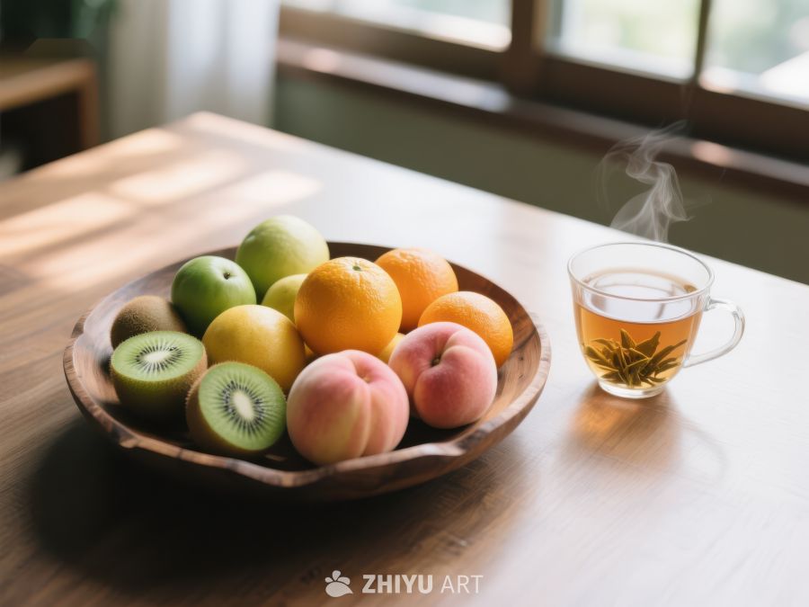 水果拼盘与热茶静享时光 565