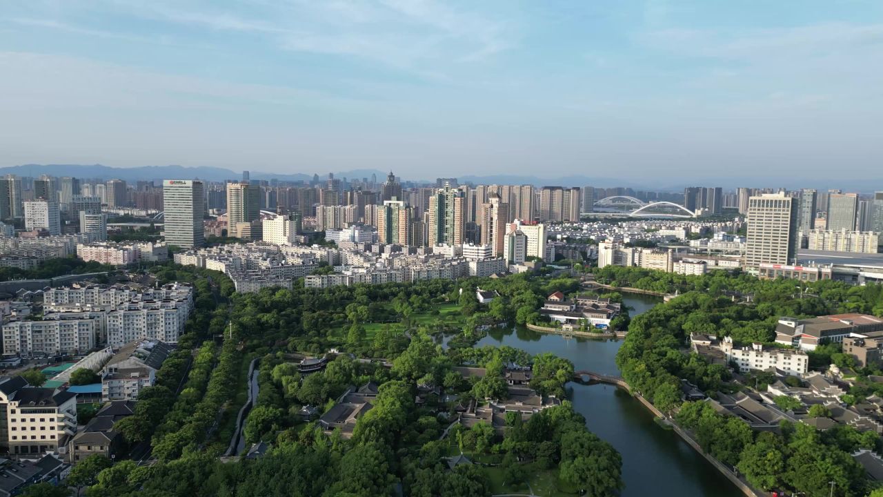  航拍浙江宁波天一阁月湖景区