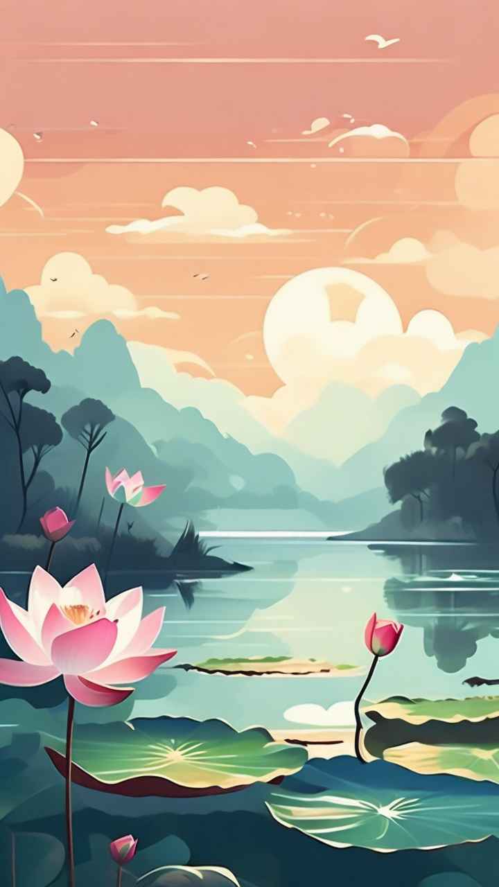 荷花精致淡彩水墨插画 12