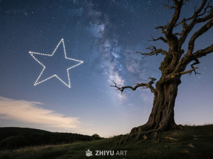 夜空下的古老树木与星光 320