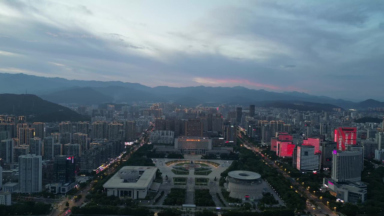  航拍福建龙岩市政府人民广场