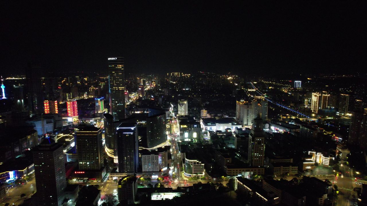 江苏徐州苏宁广场夜景航拍