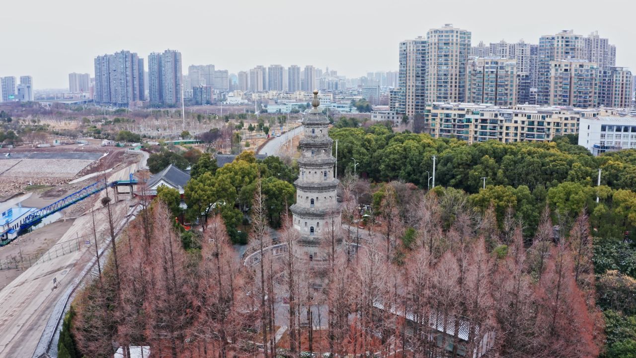 湖北万寿园万寿宝塔实拍航拍视频