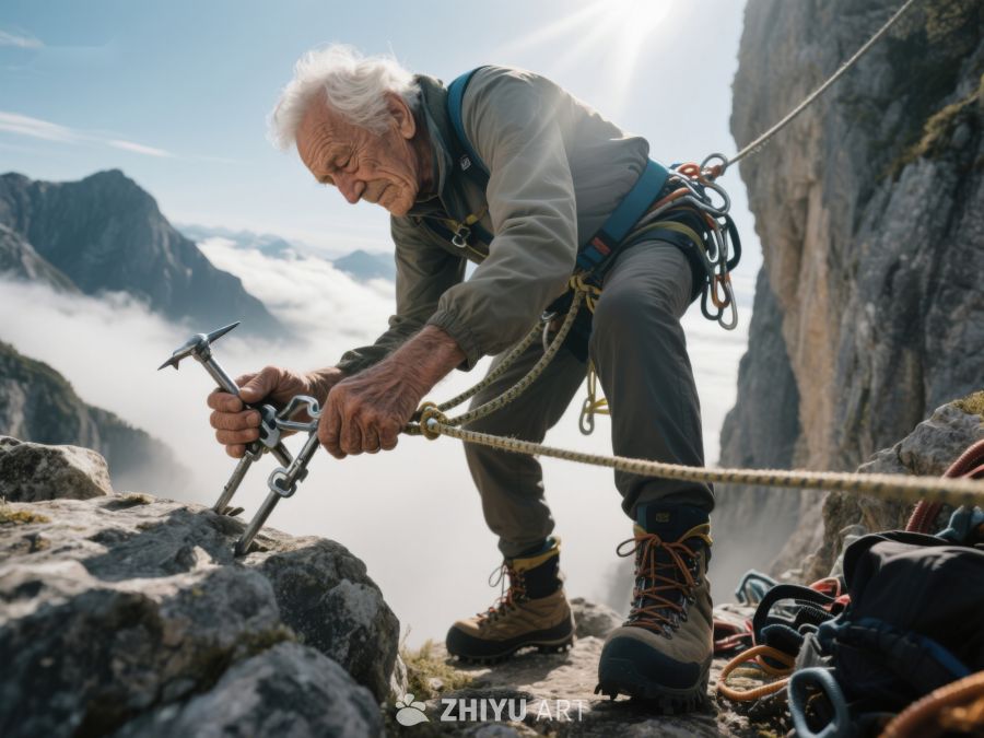 登山者在悬崖边调整装备 56