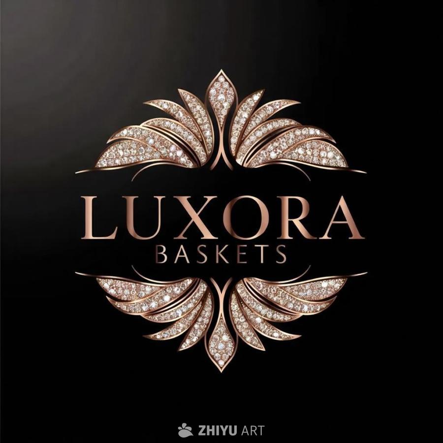 在黑色的背景下，呈现出玫瑰金色的“LUXORA B