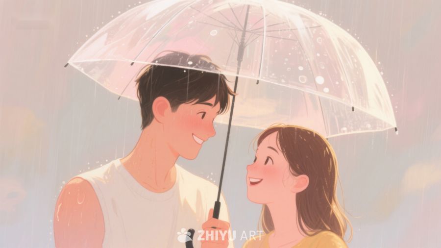 雨中伞下微笑的两人 679