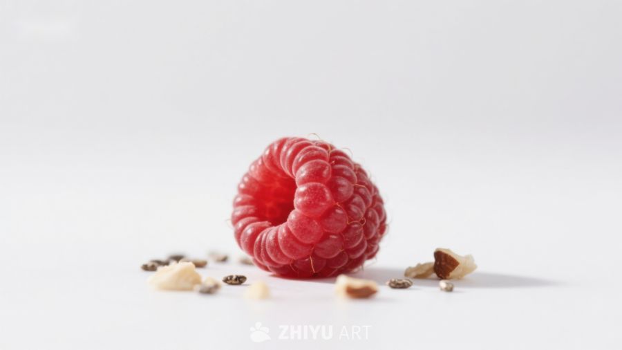 新鲜覆盆子与坚果碎片