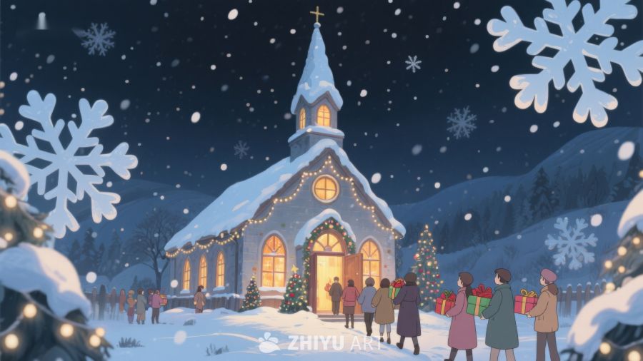 冬夜教堂前的温馨聚会 40