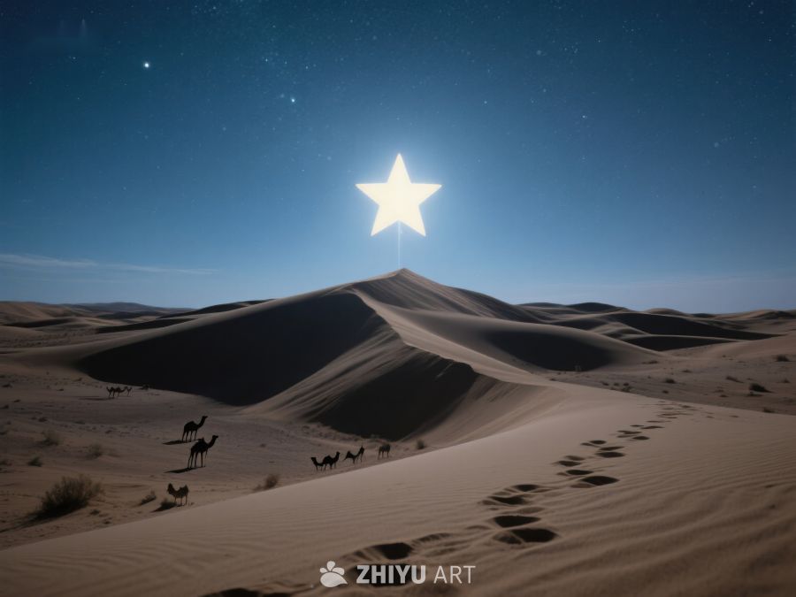 沙漠夜景，明星指引驼队前行 78
