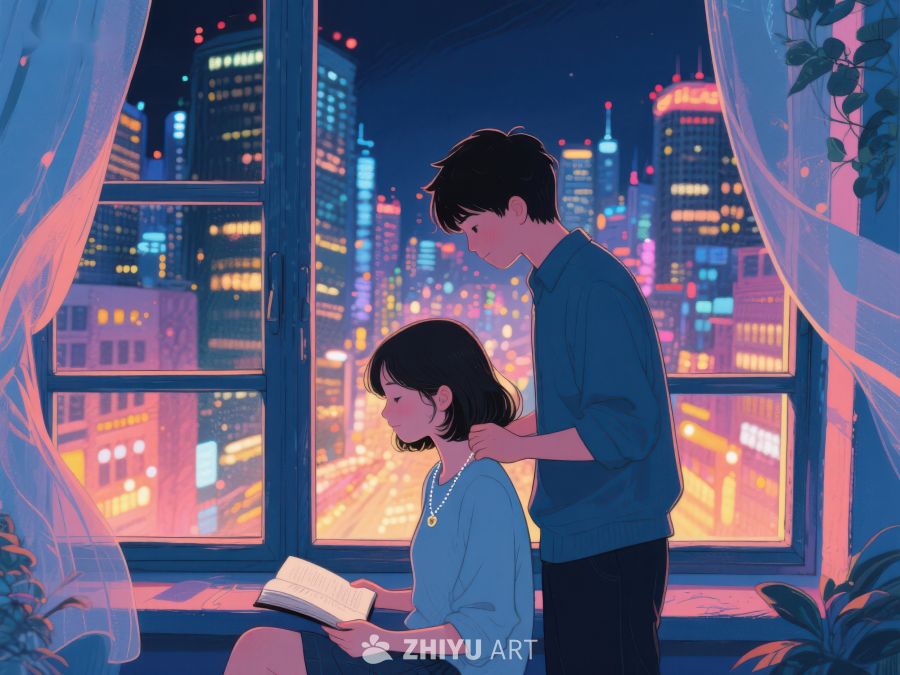 夜景窗前的温馨阅读时光 959