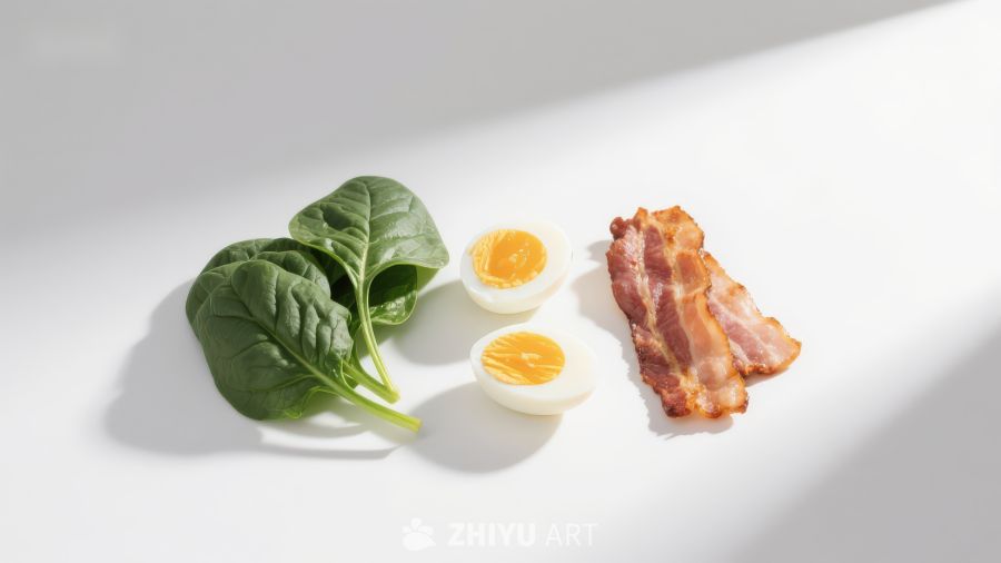 菠菜鸡蛋培根食材组合