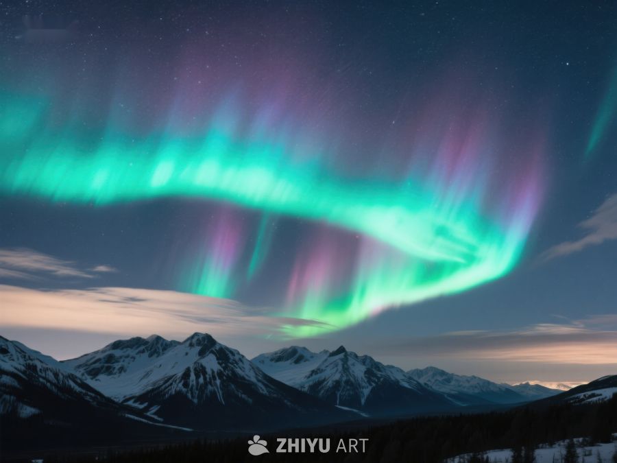 极光映照雪山夜空 46