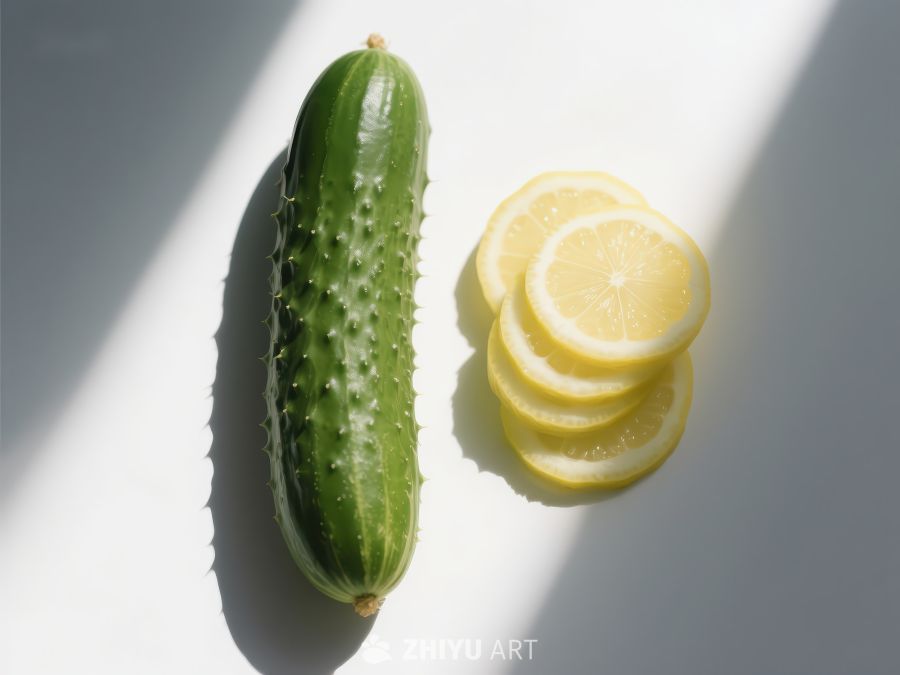 新鲜黄瓜与柠檬片的静物组合 246