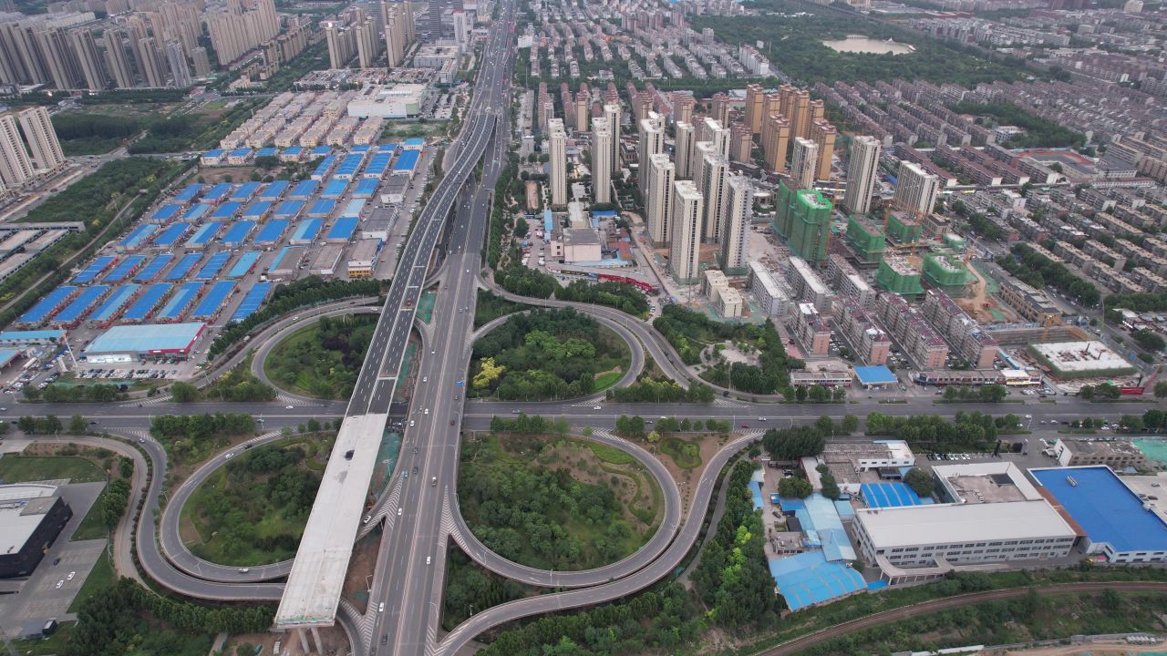 山东淄博城市交通高架桥航拍