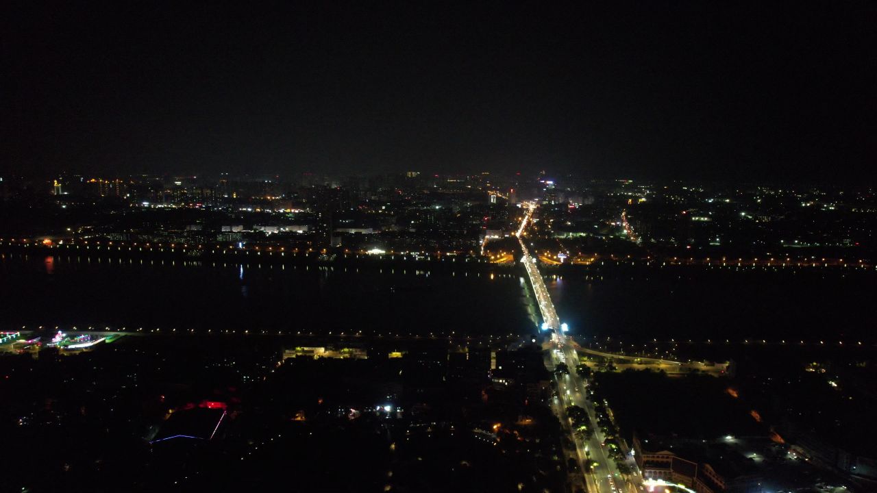 湖南湘潭城市夜景灯光交通航拍