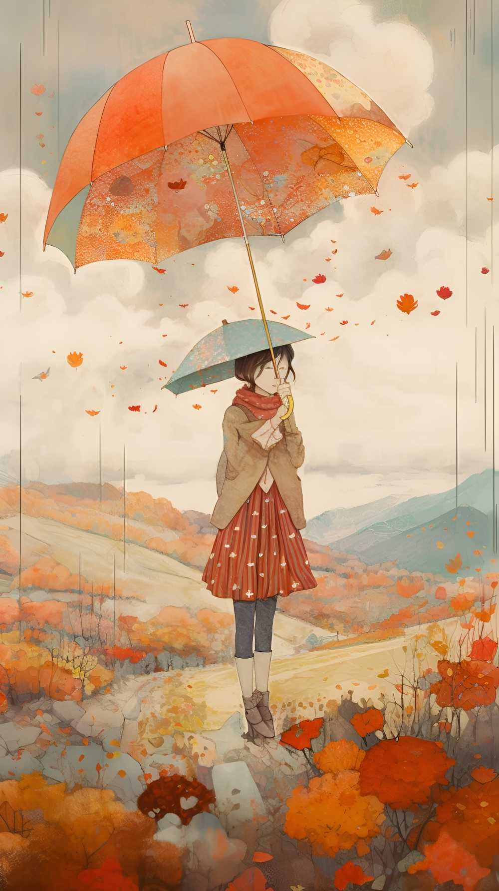 拿着伞的动画片女孩