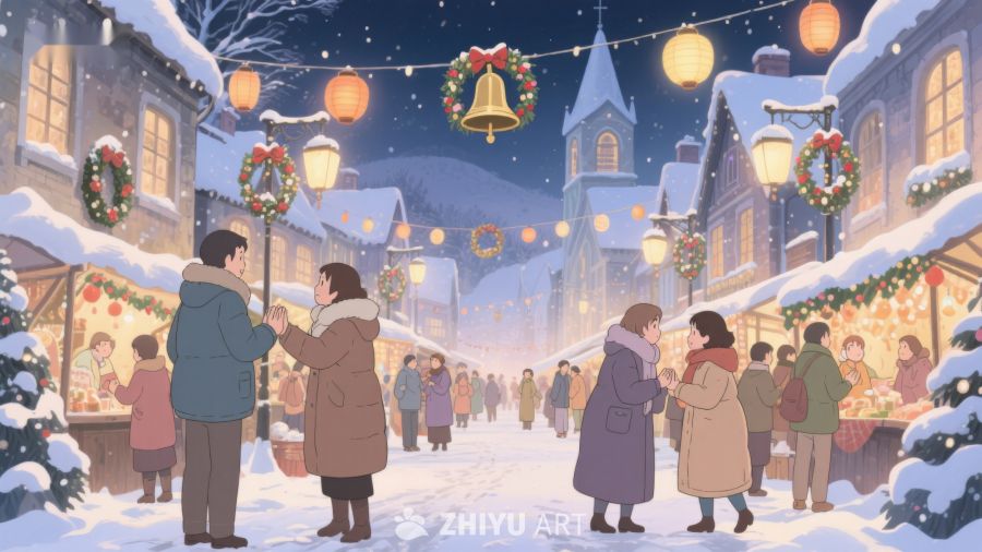 冬夜小镇的圣诞集市 99