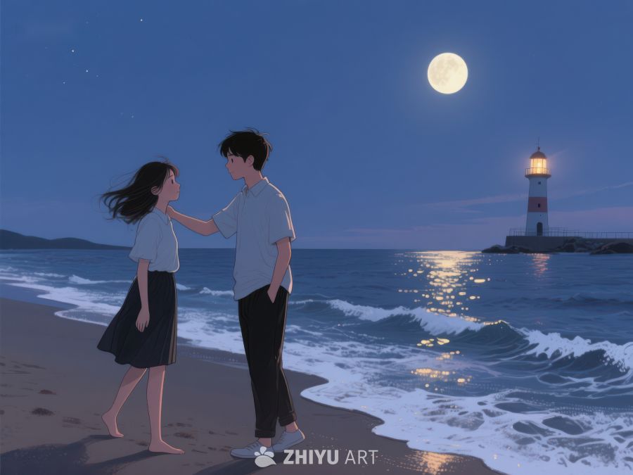 月下海边情侣漫步 1101