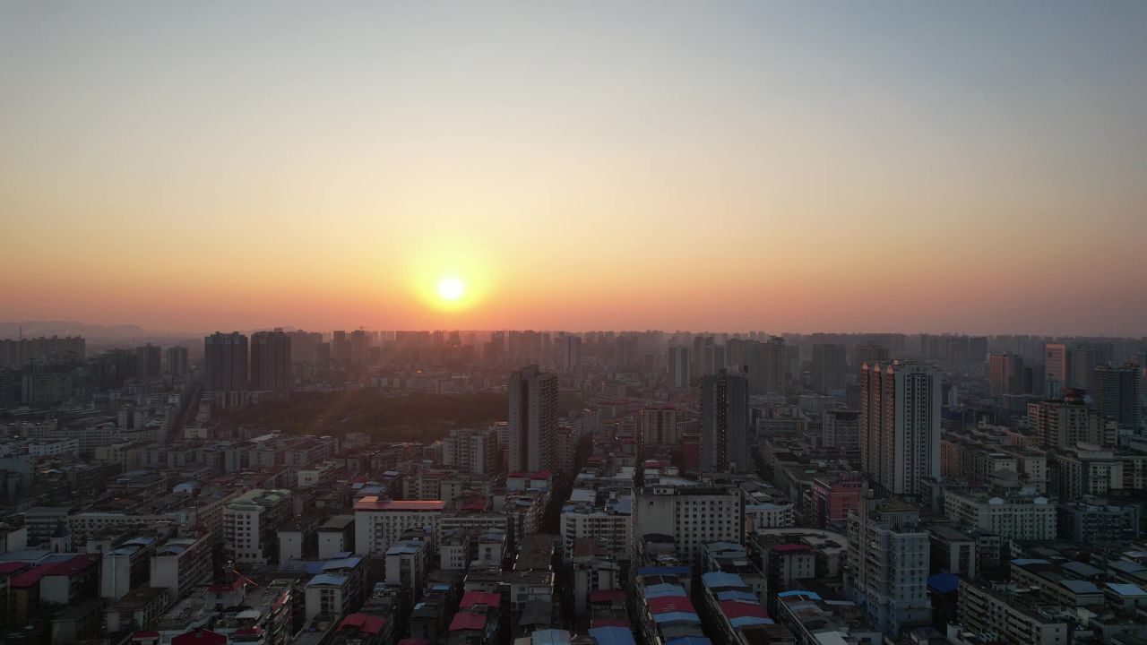湖南衡阳日落晚霞夕阳火烧云航拍 