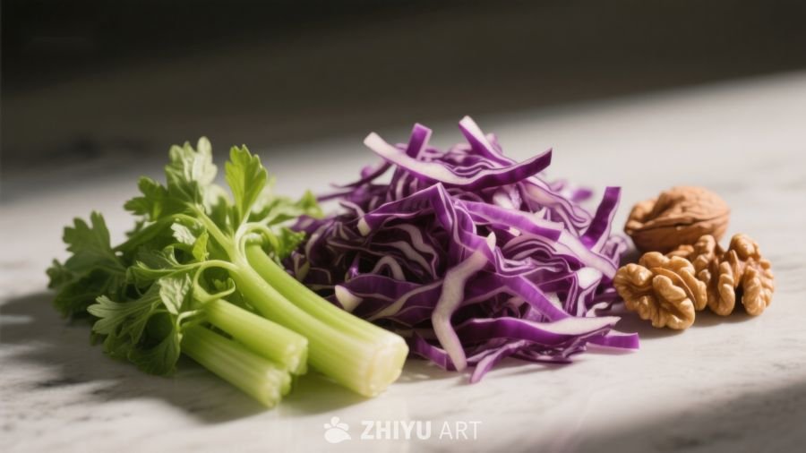 紫甘蓝芹菜核桃食材组合