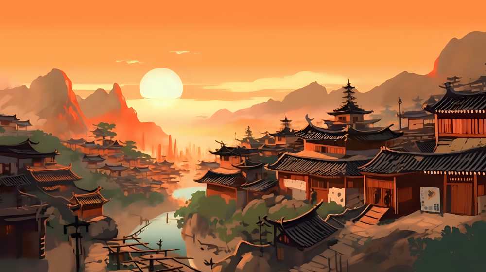 乡村插画阳光风景