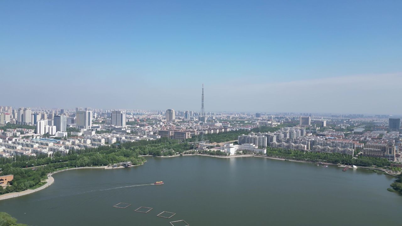 航拍山东东营城市建设东营风光