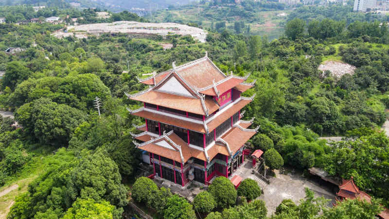 航拍湖北宜昌西陵峡妈祖庙 