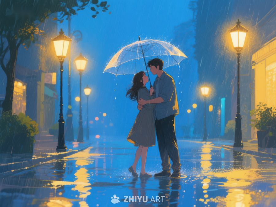 雨夜街头的浪漫拥抱 1138