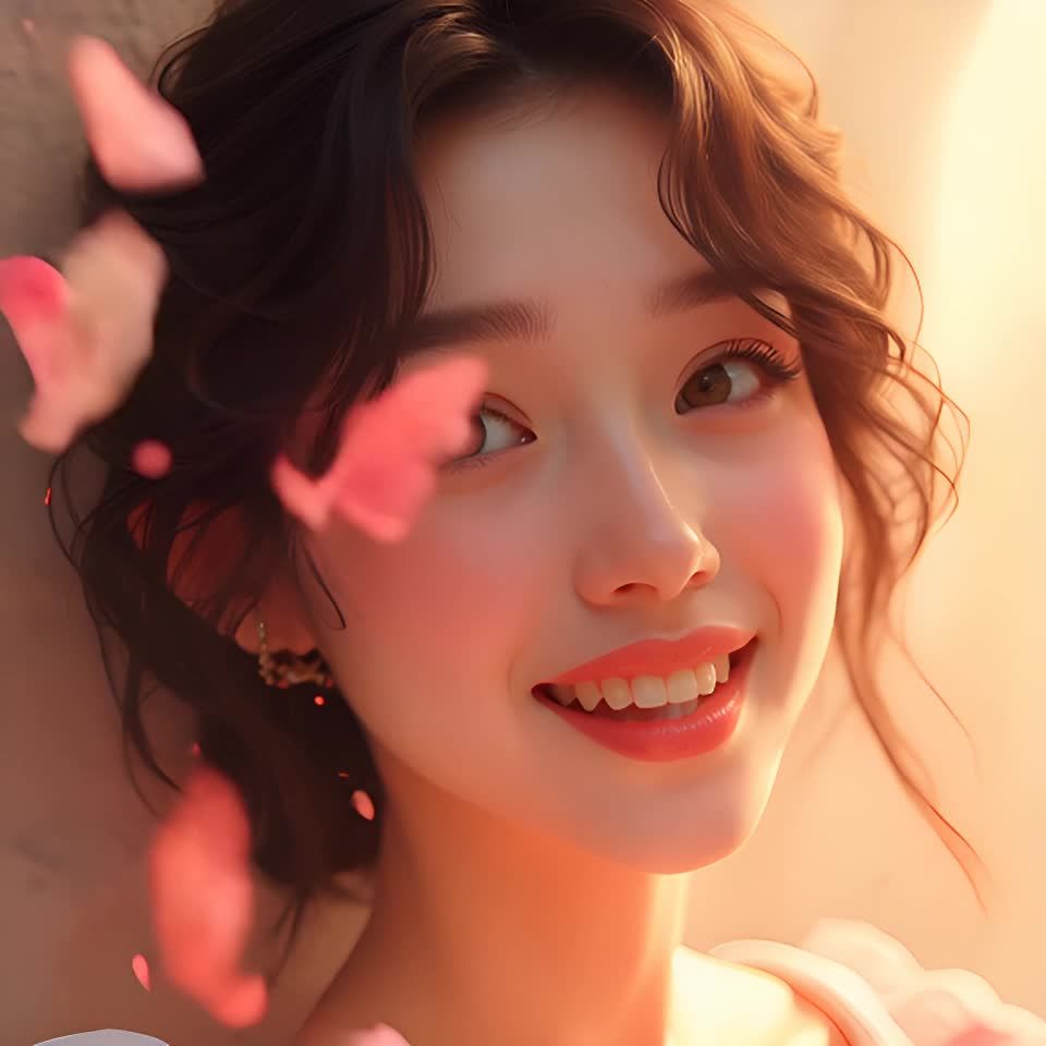 一位有波浪形棕色头发的女子轻轻歪着头，她的耳环在光